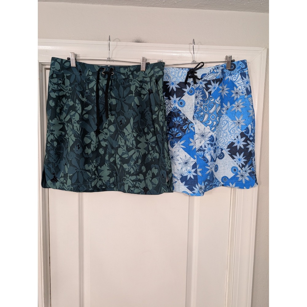 RipSkirt Womens Large Floral Print Swim Skirt set of‎ 2 Blue Green beachy resort